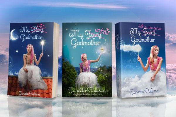 Image of the books in The Fairy Godmother series on a cloud.