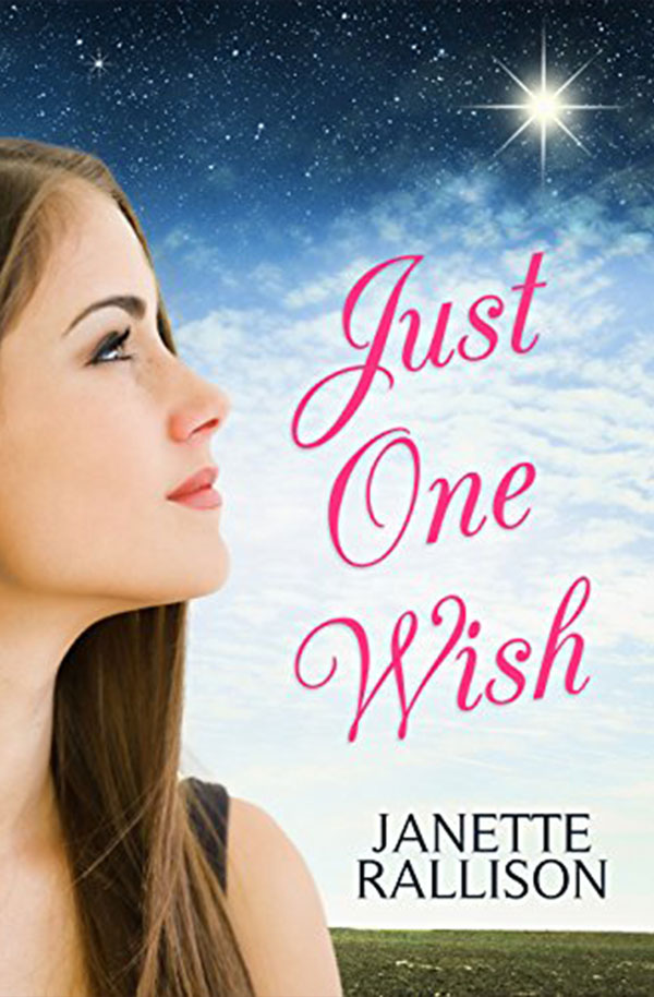 Book cover for "Just One Wish" by Janette Rallison. Cover features a teenage girl wishing on a star.