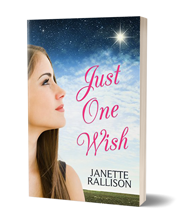 Book cover for "Just One Wish" by Janette Rallison. Cover features a teenage girl wishing on a star.